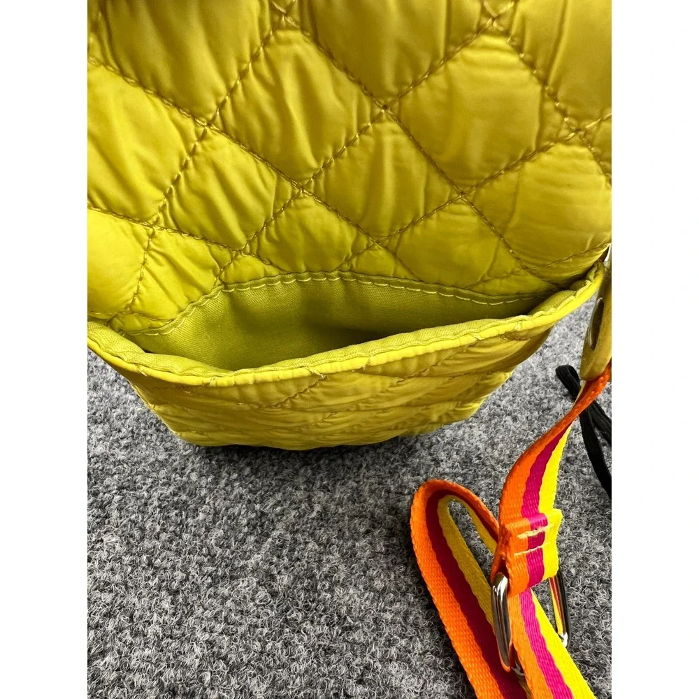 Sondra Roberts Squared Yellow Quilted Nylon Crossbody Phone Bag‎ Striped Strap